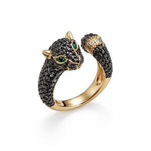 14/karat Gold-Plated Elegant Black and Gold Panther Ring